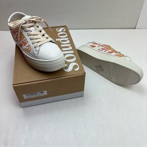Soludos Hot Stuff Ibiza Platform Sneaker Womens Size 7.5 White Multi Lace-Up NEW